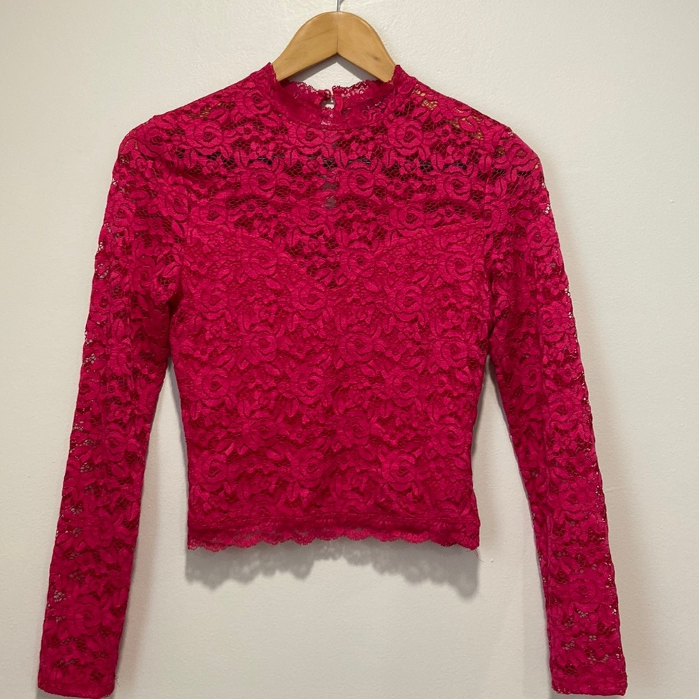Bebe Hot Pink Lace Blouse Women Size S / XS